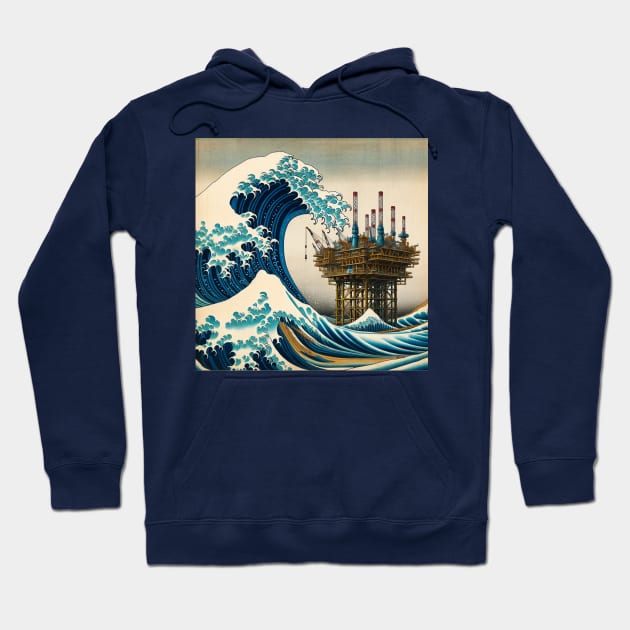 Kanagawa Offshore Platform - Oil & Gas Industry Inspired Wave Off Kanagawa Hoodie by Edd Paint Something